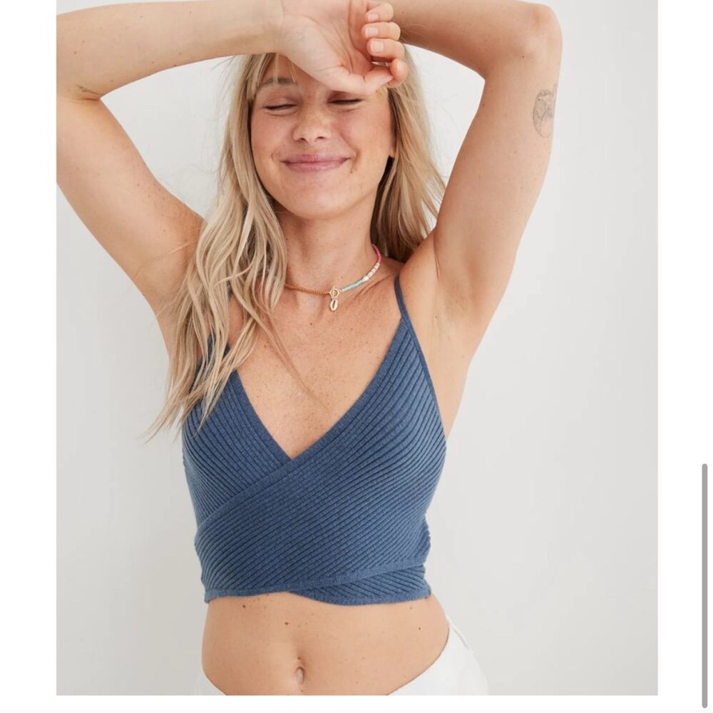 Aerie Blue Ribbed Crop Tank Top